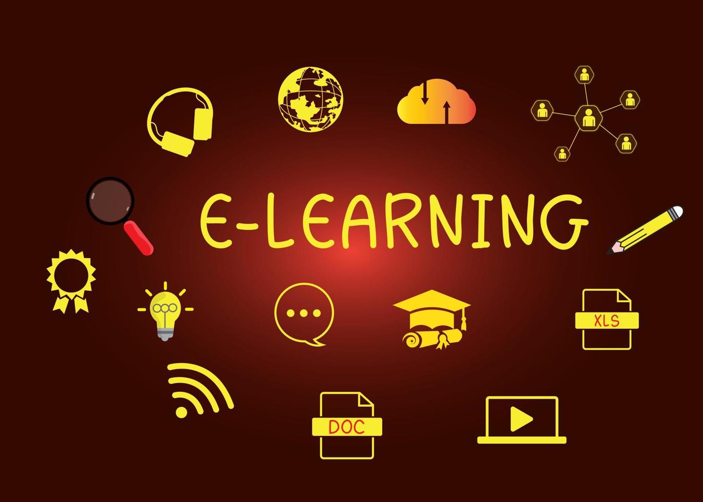 e-learning education concept online learning with webinars, video tutorials, internet lessons vector