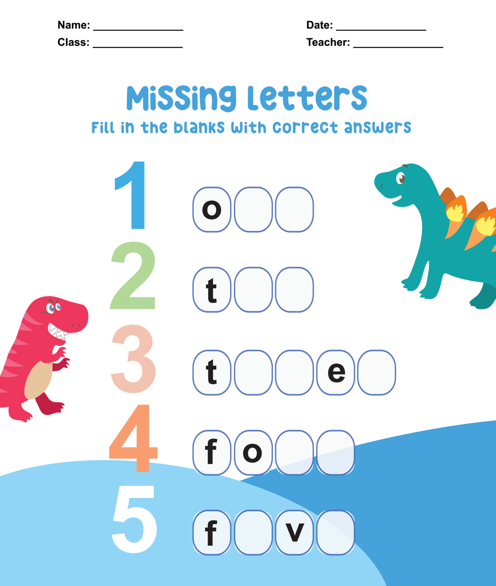 Missing Letters Worksheet Complete The Letters For Number In English 