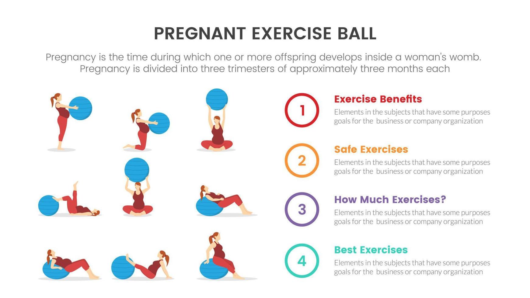 exercise ball training for pregnant or pregnancy infographic concept