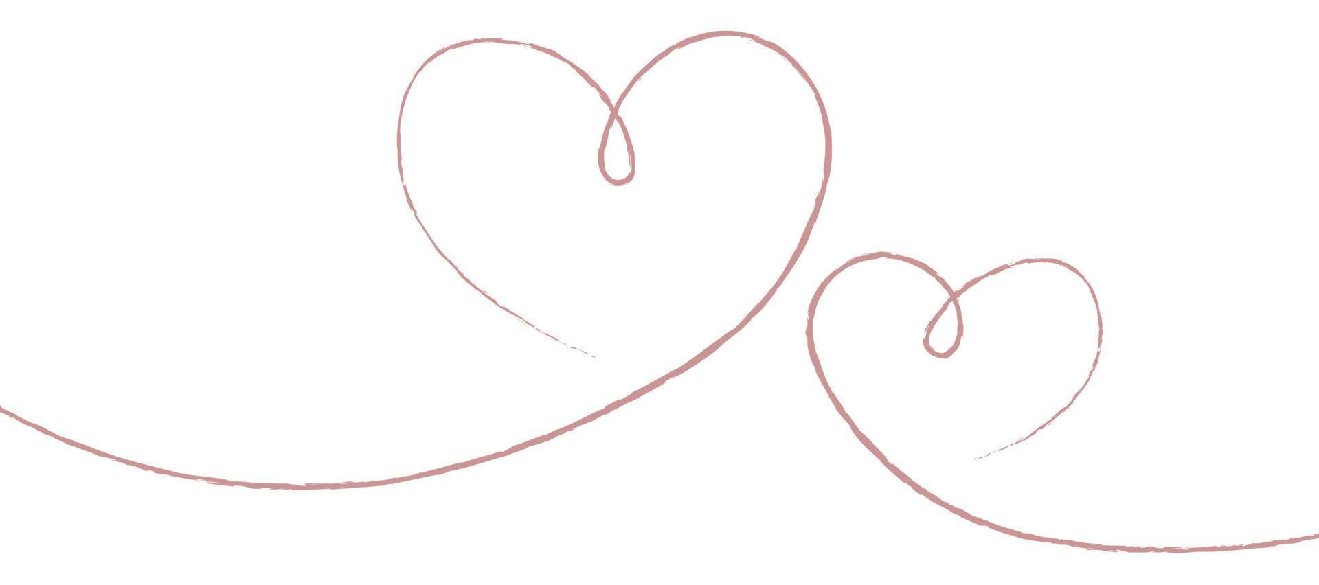 líneas finas rosas dos corazones de amor sobre fondo blanco - vector