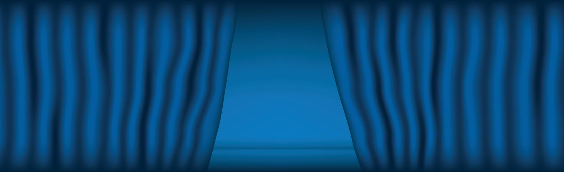 Blue opening theater curtain, panoramic background template - Vector