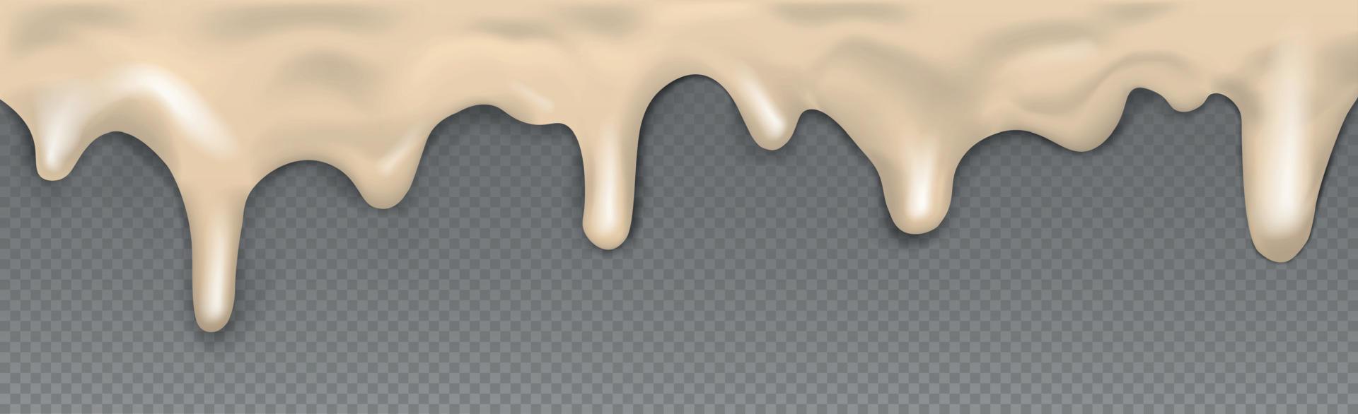Beige dripping caramel, no background, panoramic transparent template - Vector