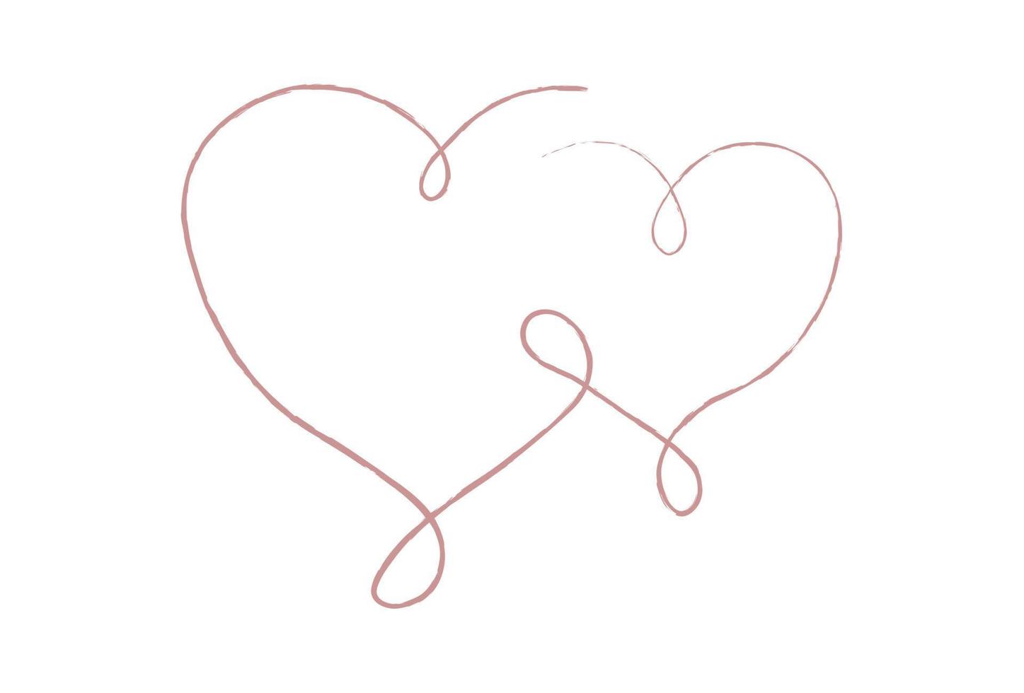 Pink thin lines two love hearts on white background - Vector