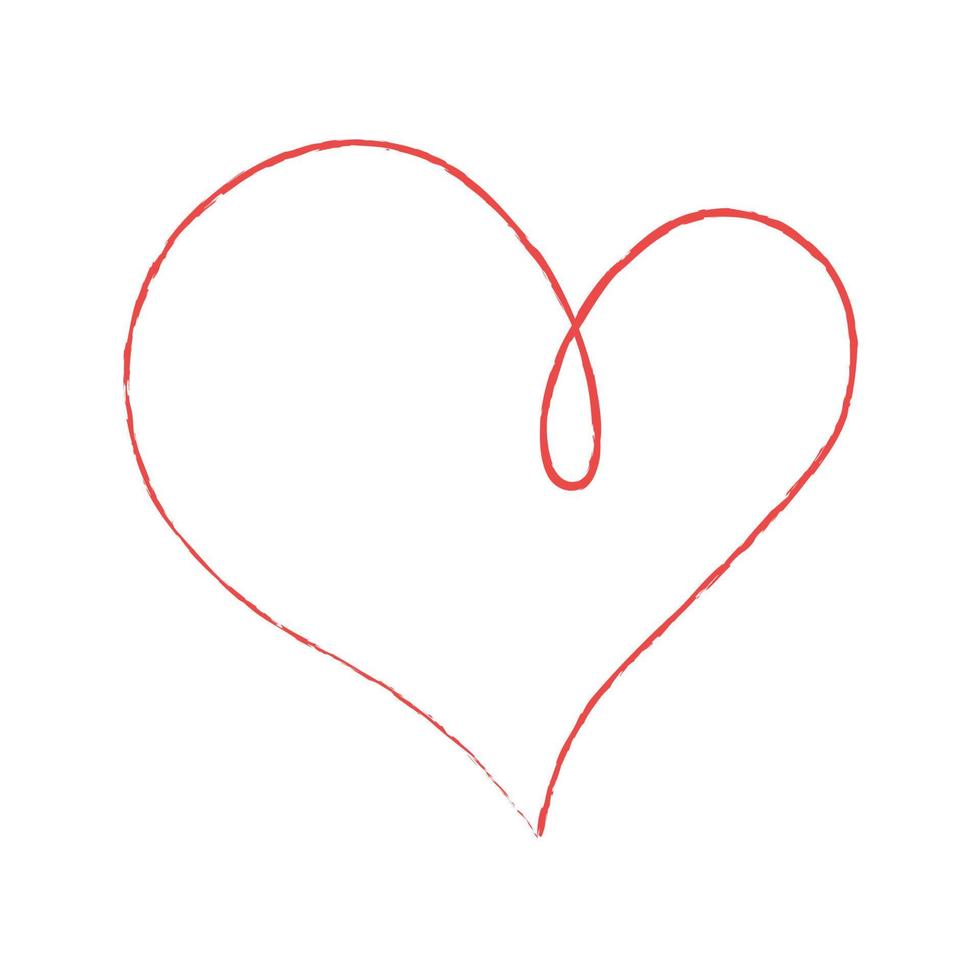 boceto a mano dibujo corazón de línea roja, garabato de amor aislado en fondo blanco - vector