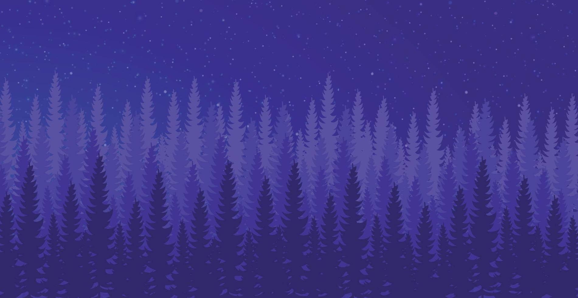 Panorama of dense night forest, fir and pine trees of natural green landscape, web background, template - Vector
