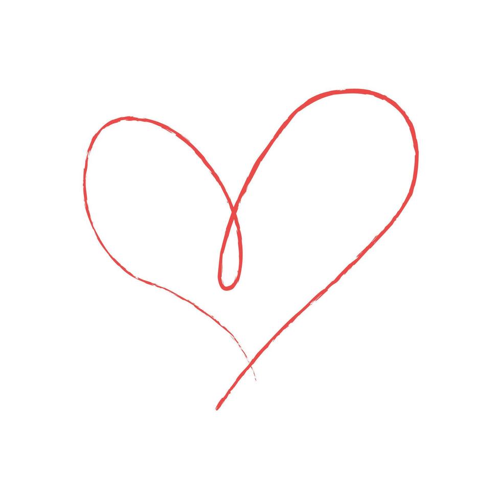 Hand sketch drawing red line heart, Love doodle isolated on white