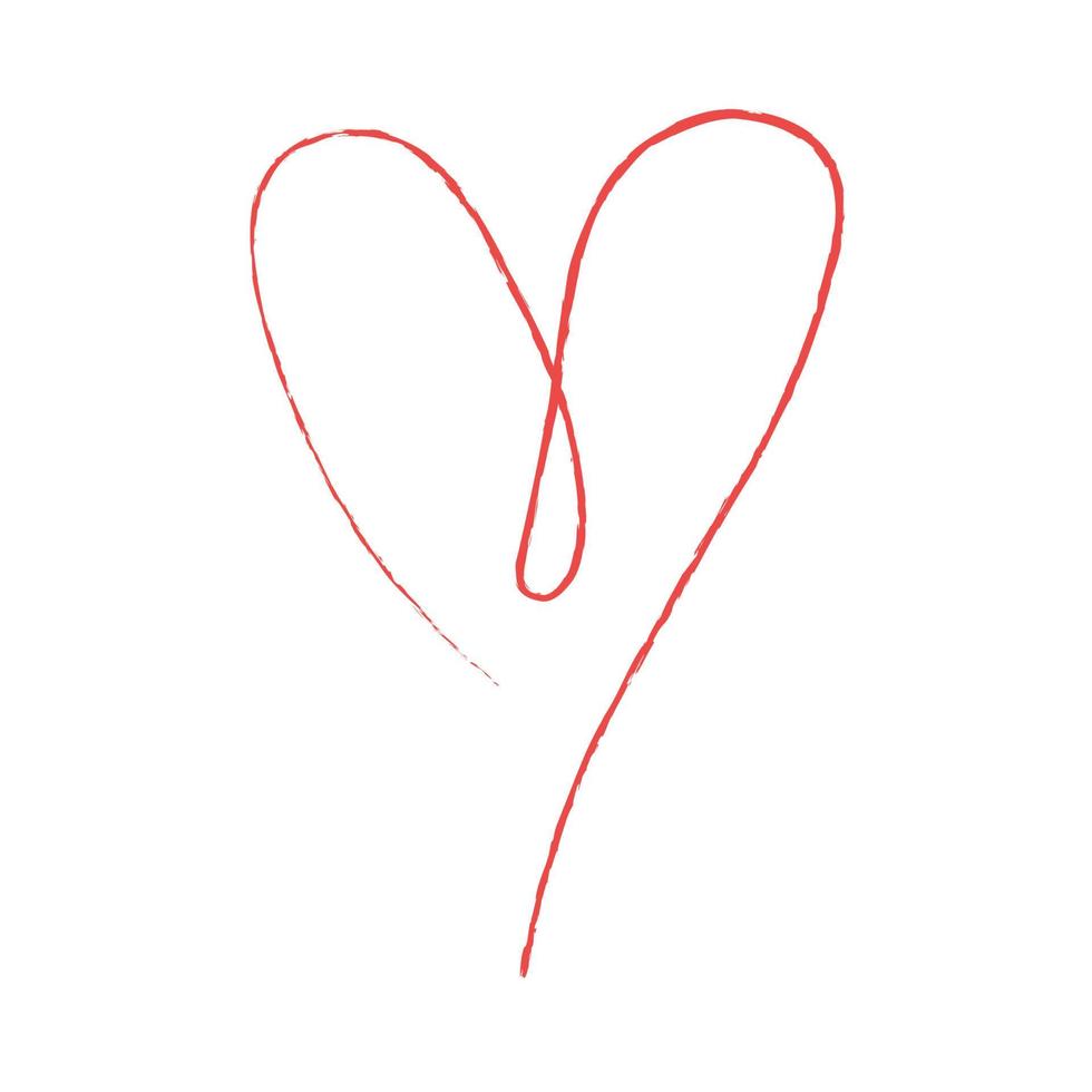 Hand sketch drawing red line heart, Love doodle isolated on white background - Vector