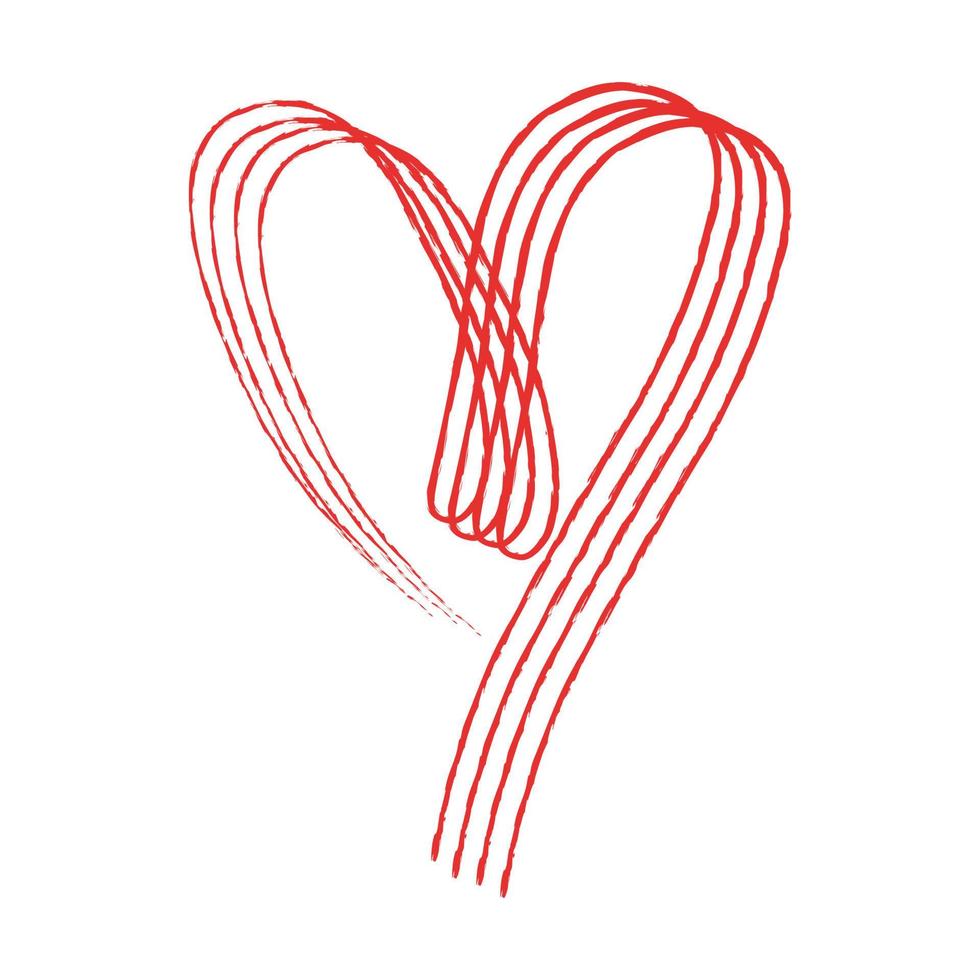 Hand sketch drawing red line heart, Love doodle isolated on white background - Vector