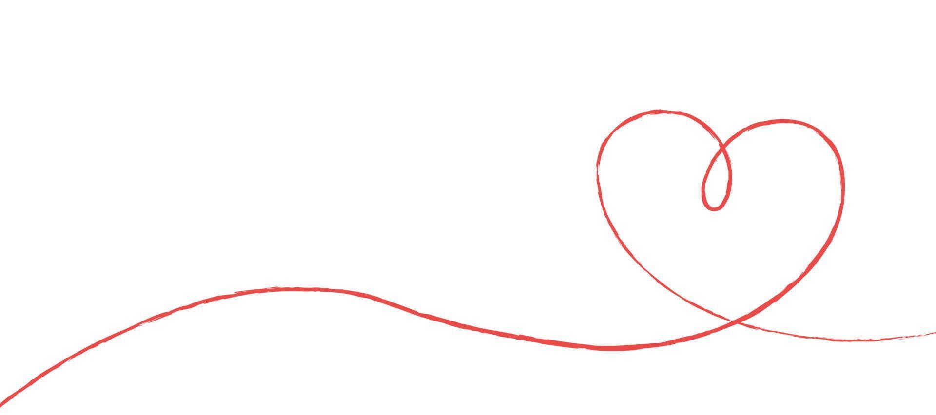 boceto a mano dibujo corazón de línea roja, garabato de amor aislado en fondo blanco - vector