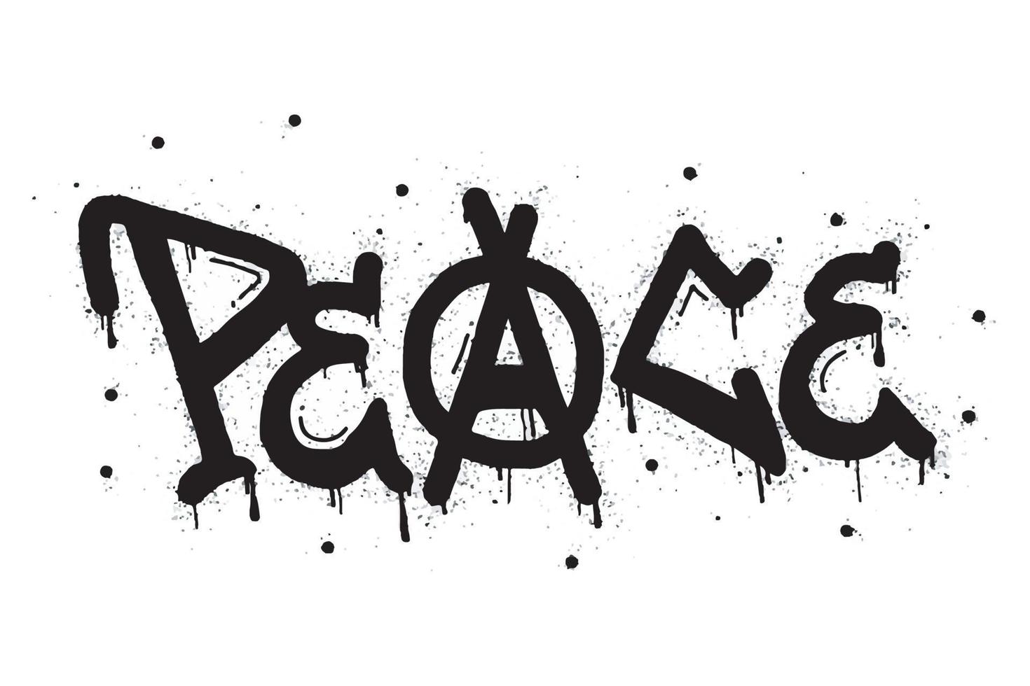 Spray paint graffiti peace symbol in black on white. Sprayed drops of Peace symbol logo. isolated on white background. vector illustration