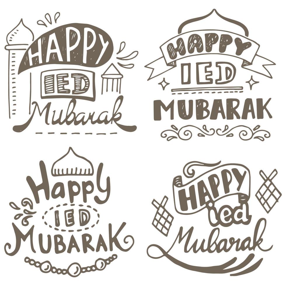 colección conjunto feliz ied mubarak mano carta tipografía saludo vector