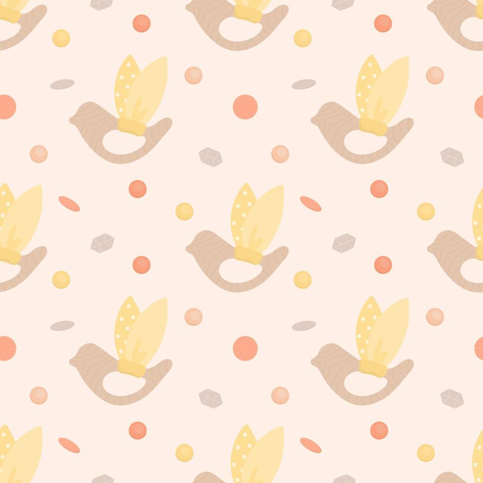 Cute pattern of boho baby toys and beads. Background design for fashion fabrics, textile graphics, prints, wrapping paper. Newborn essentials collection in boho style. Vector illustration