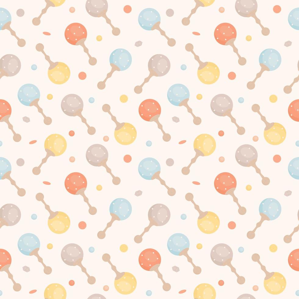 Cute pattern of boho baby toys in Scandinavian style. Background design for fashion fabrics, textile graphics, prints, wrapping paper. Newborn essentials collection in boho style. Vector illustration