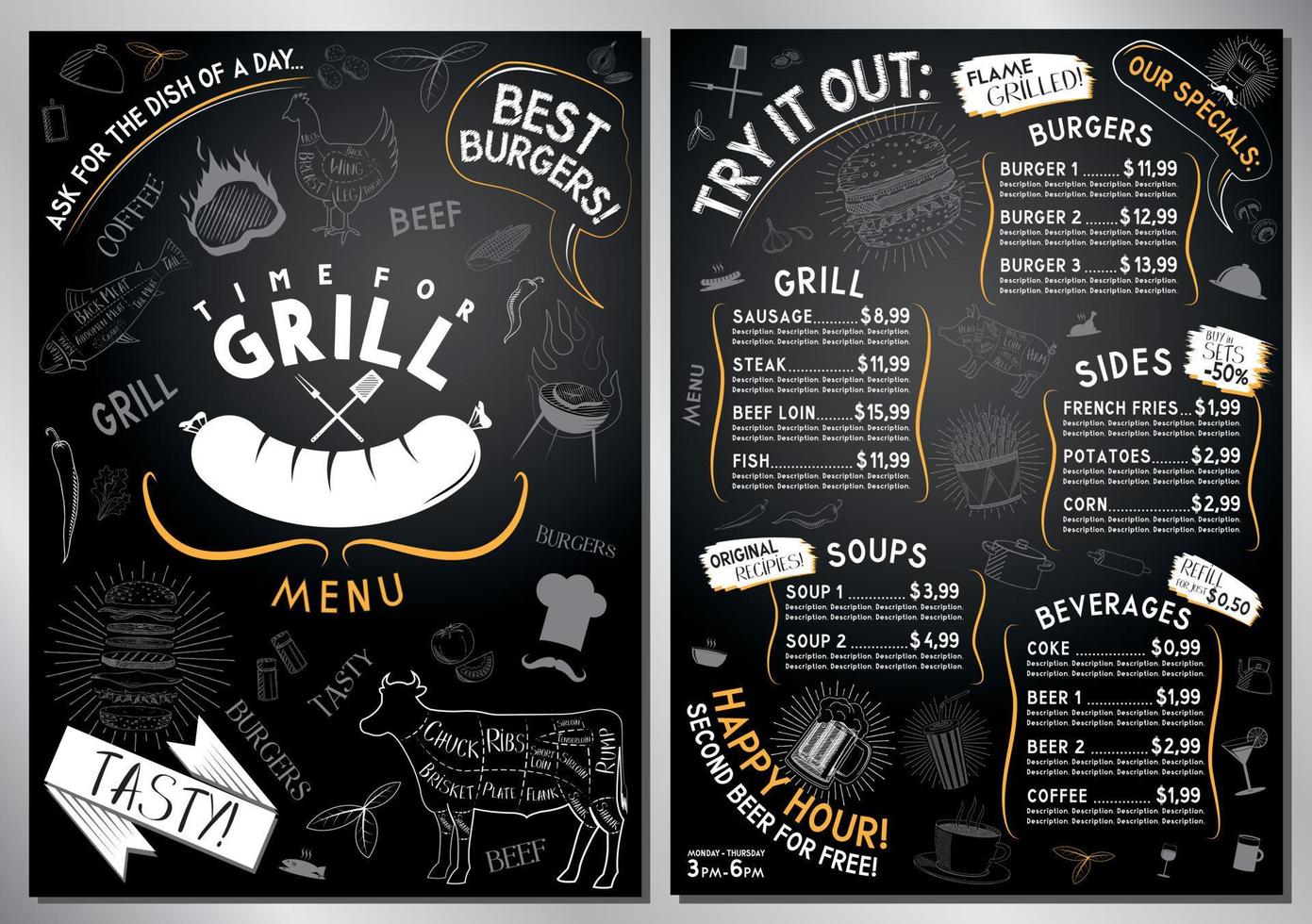 Grill Bar Menu Template vector