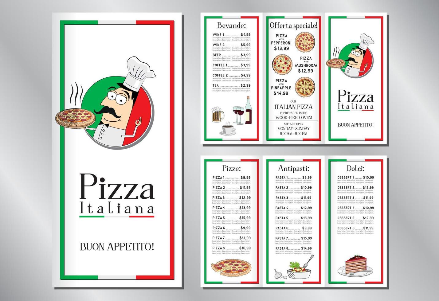 plantilla de menú de restaurante de pizza italiana vector