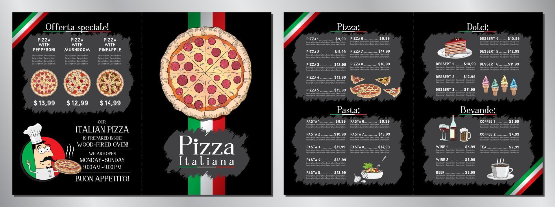 Italian Pizza Restaurant Menu Template vector