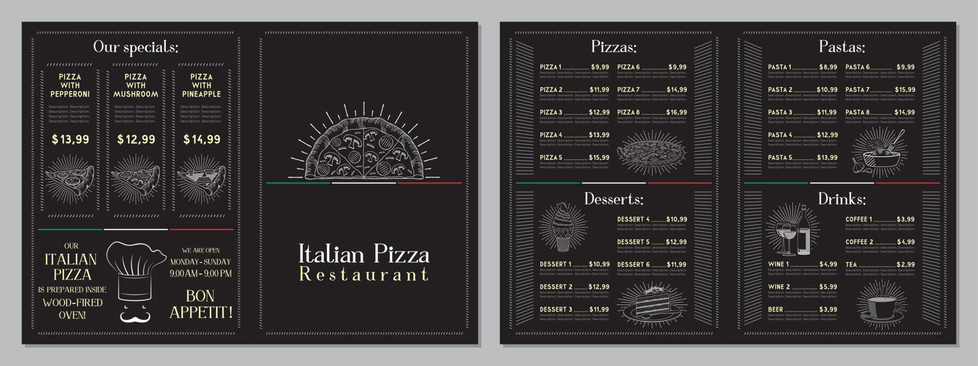 plantilla de menú de restaurante de pizza vector