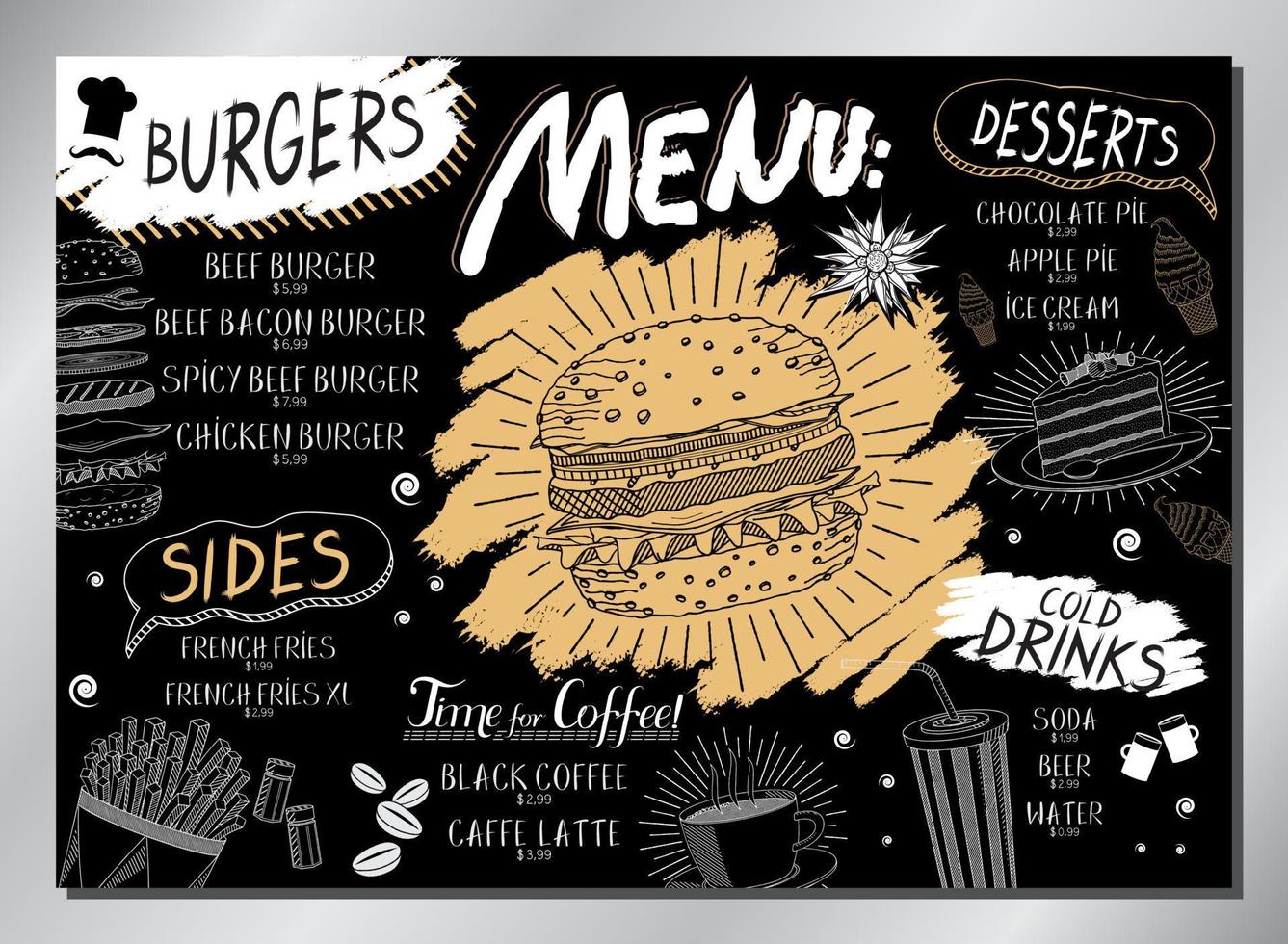 plantilla de menú de mesa de hamburguesas vintage vector