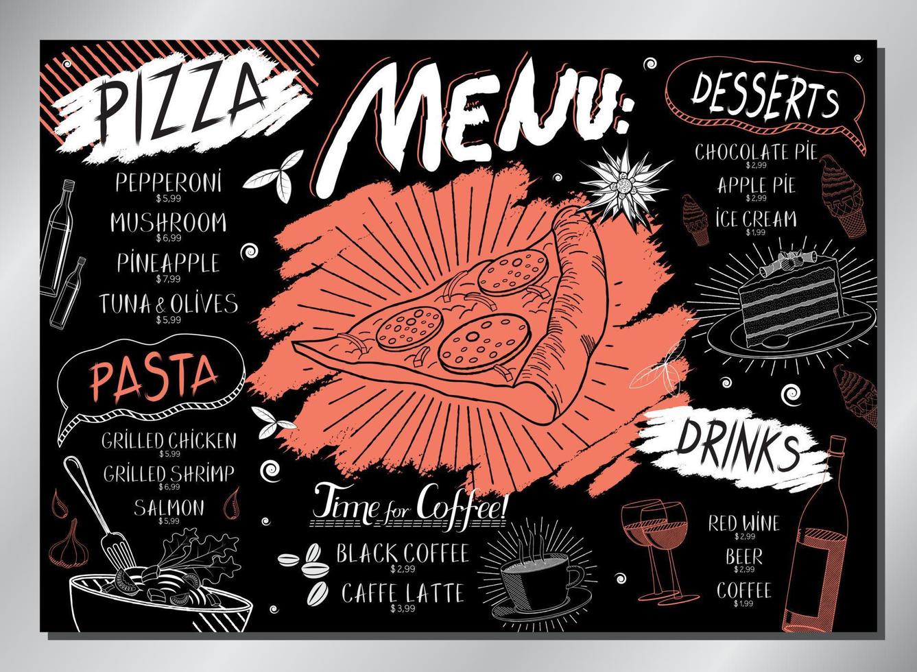 plantilla de menú de mesa de pizza vintage vector