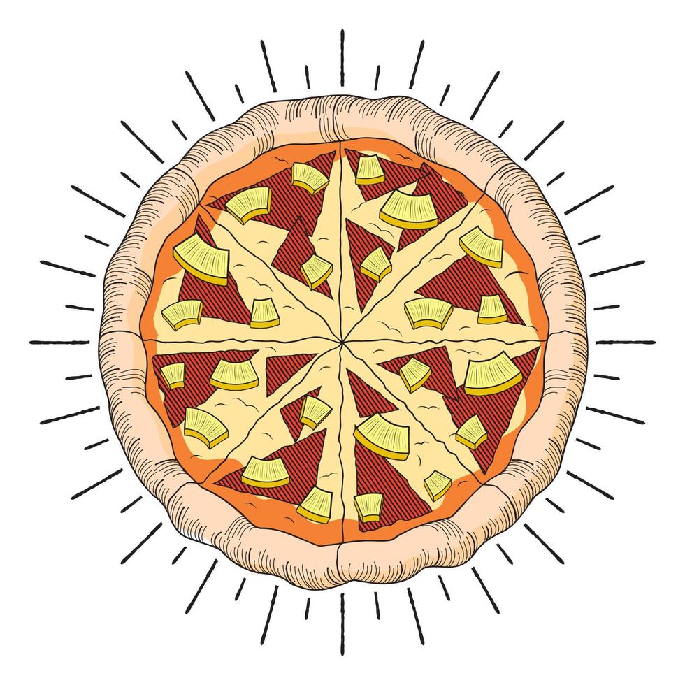 pizza hawaiana con ilustración de piña vector