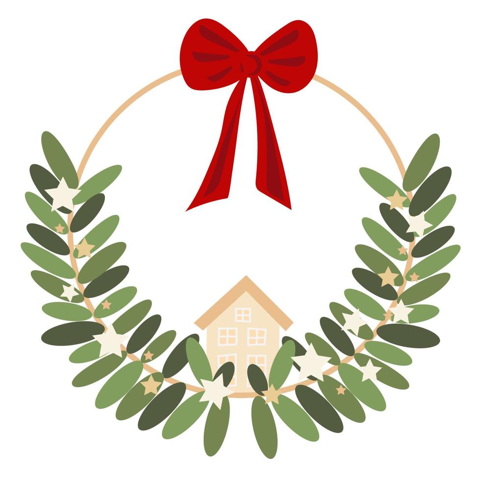 Christmas wreath for holidays with bells. Happy winter holidays. vector