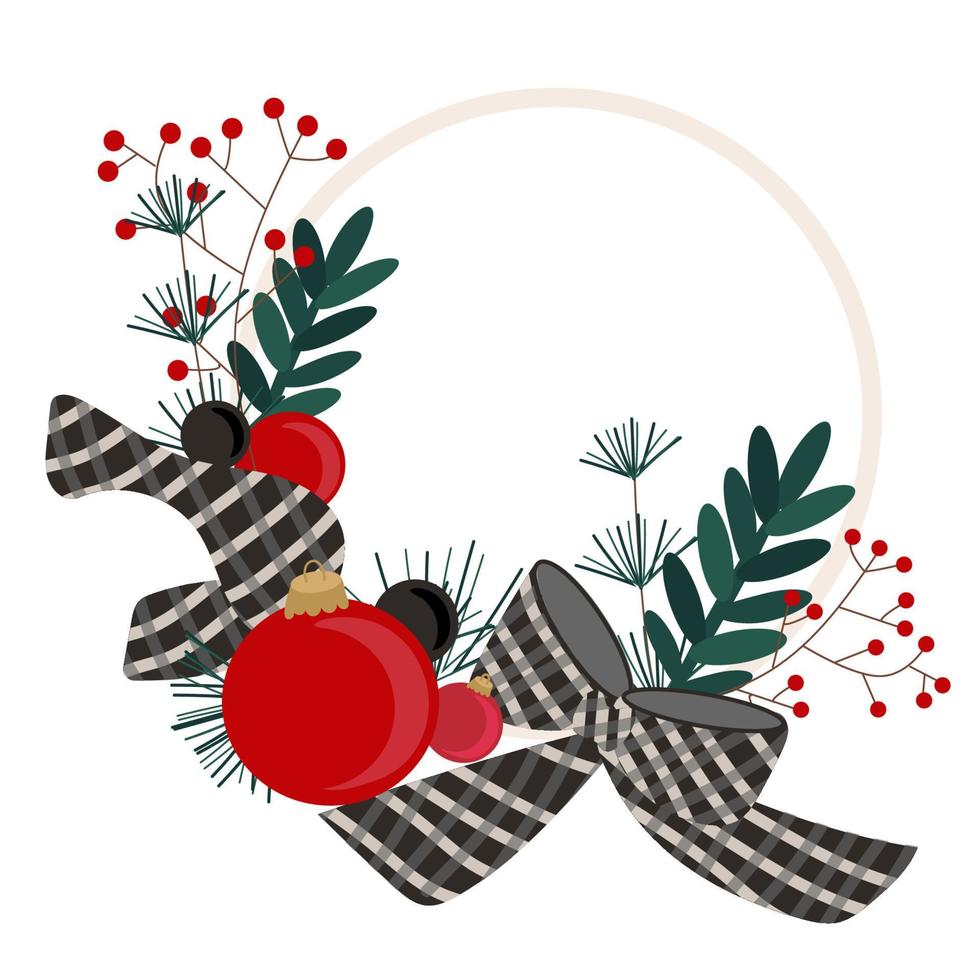 Christmas wreath for holidays with bells. Happy winter holidays. vector