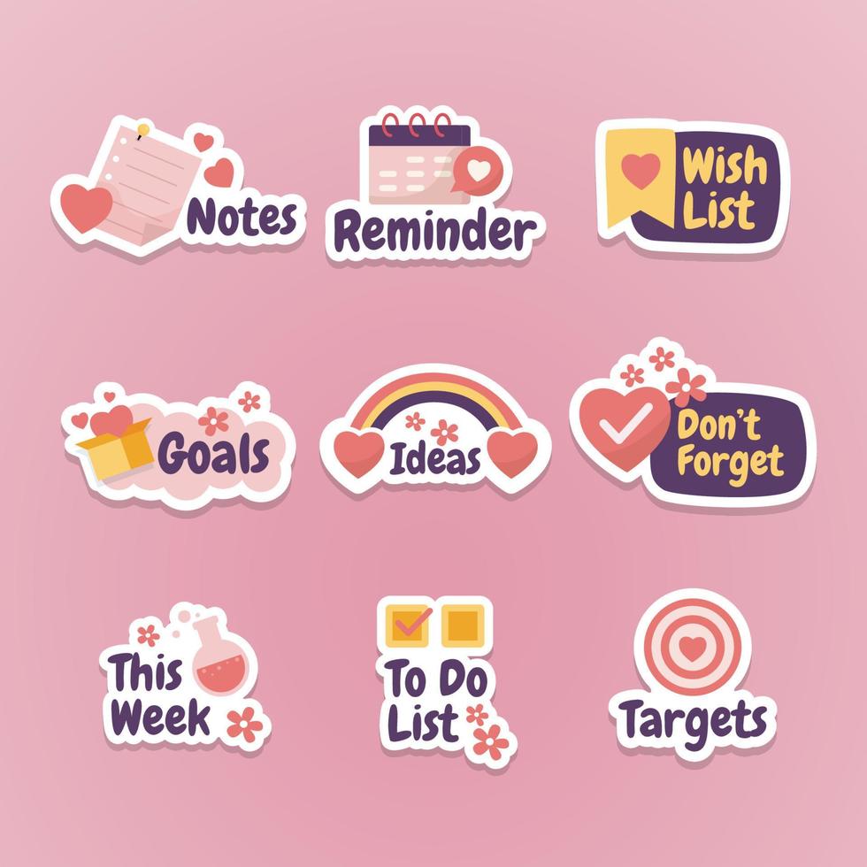 Valentine Themed Journal Stickers Set vector