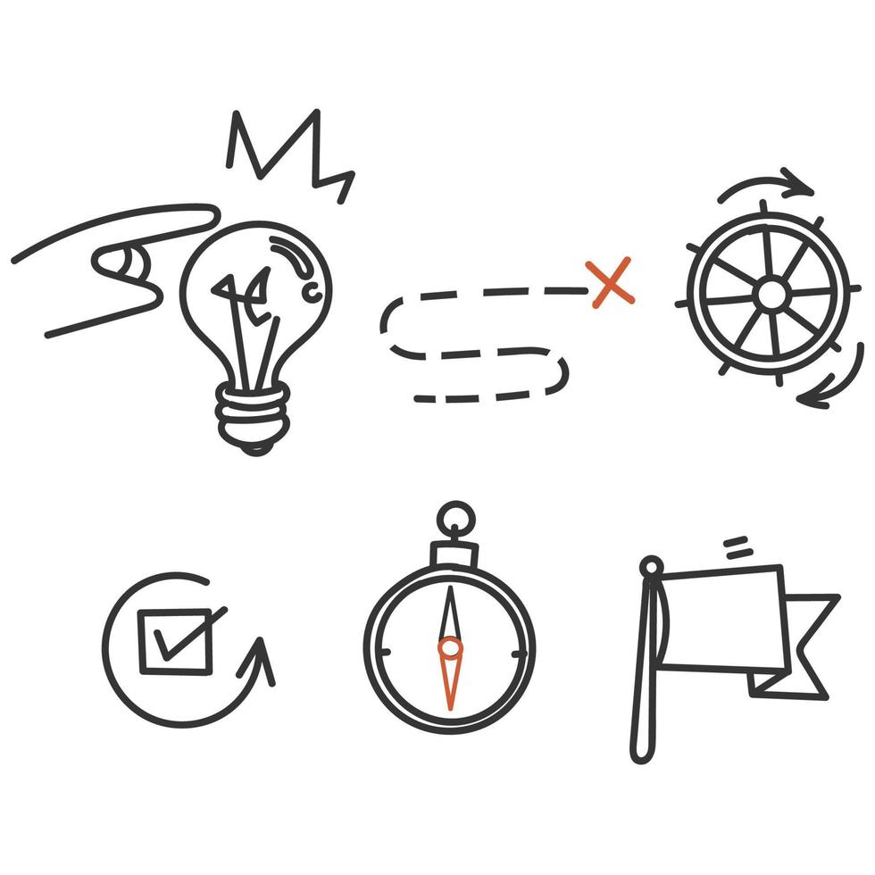 hand drawn doodle business strategy related icon illustration vector