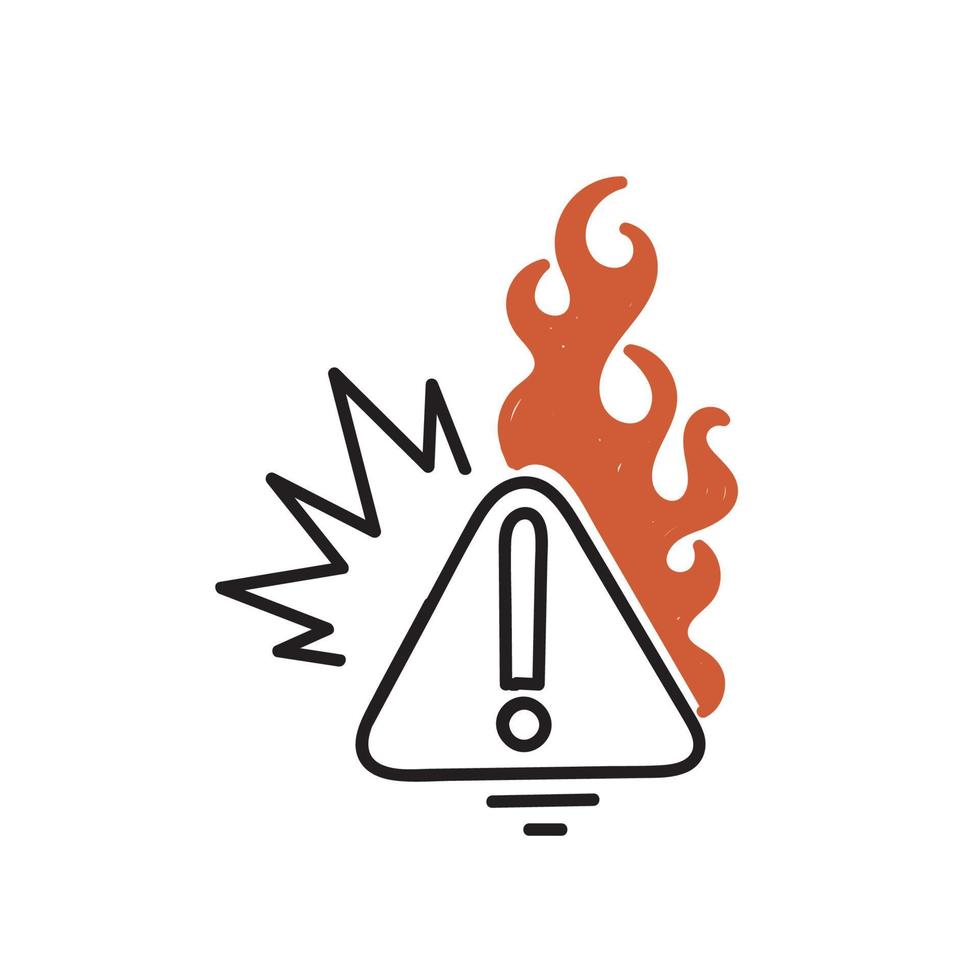 dibujado a mano doodle ilustración de señal de advertencia de incendio vector