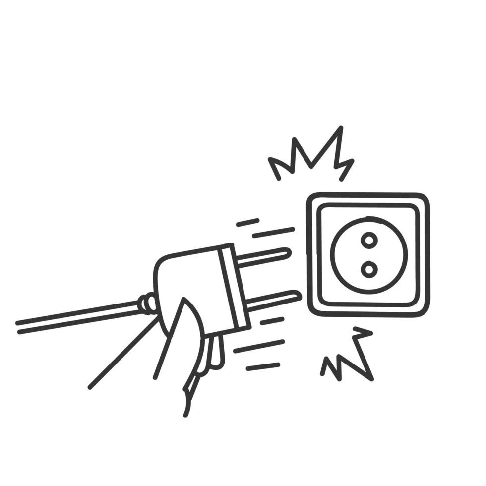 hand drawn doodle unplug the power plug illustration vector