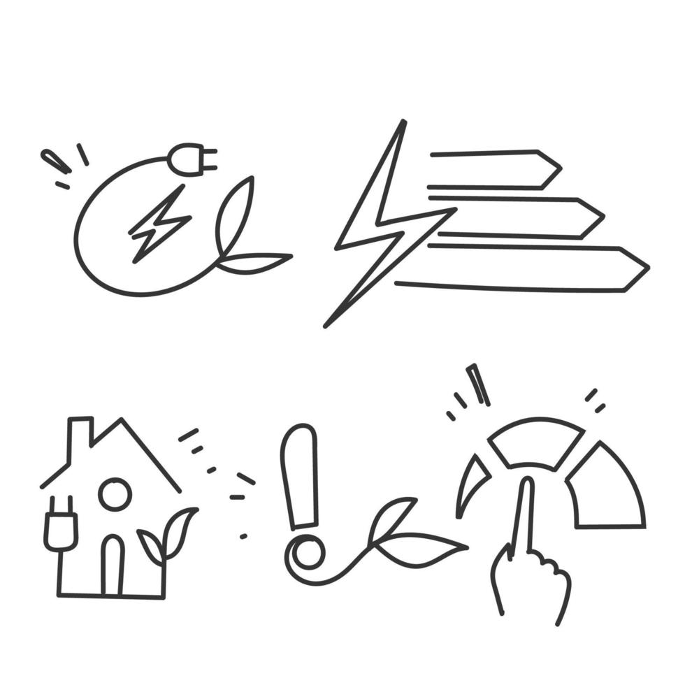 conjunto de garabatos dibujados a mano de ilustración relacionada con el ahorro de energía vector