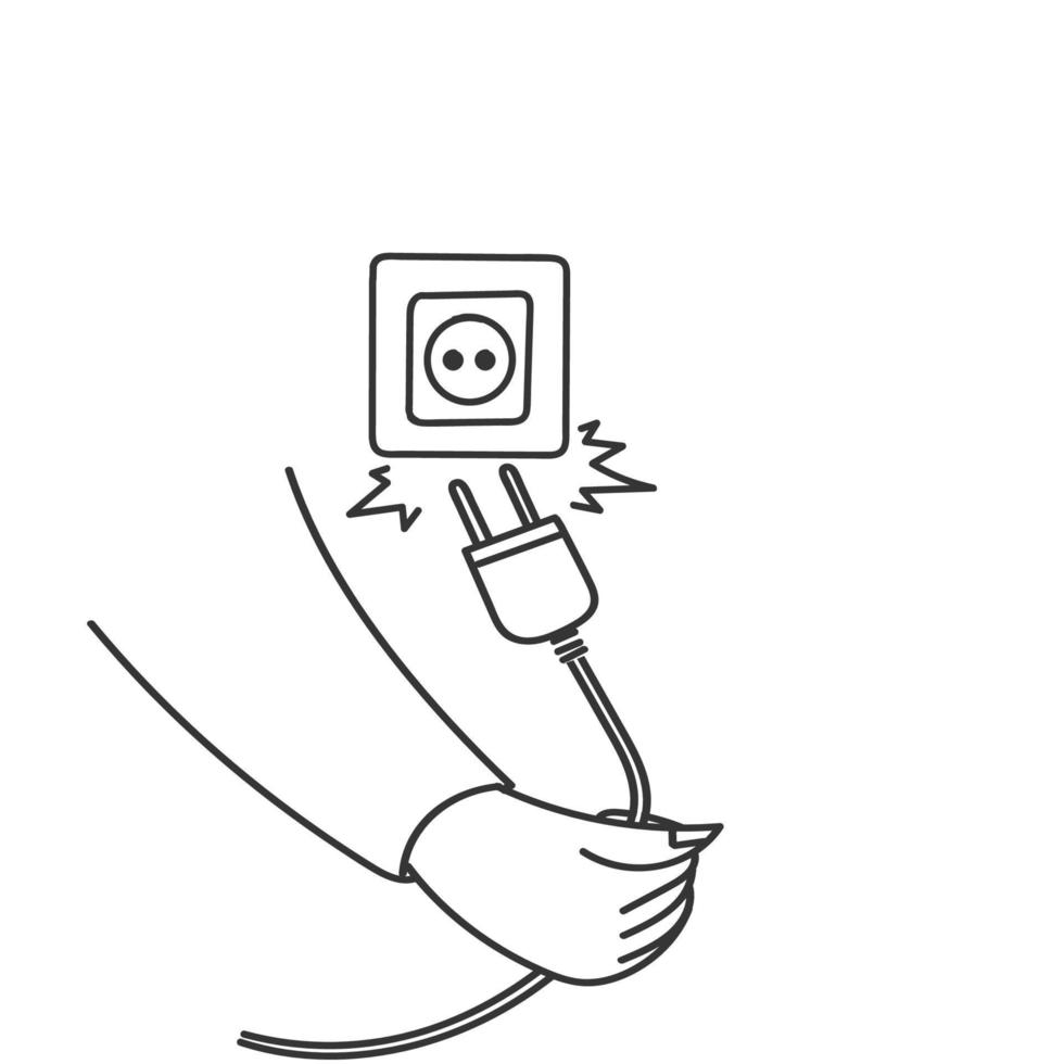 hand drawn doodle unplug the power plug illustration vector