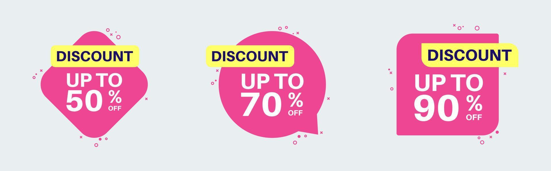 Discount label sticker in retro design style. Sticker with 50, 70, 90, percent off special price. vector