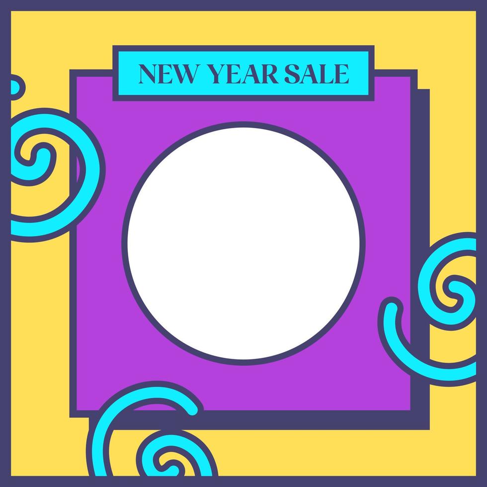 Social media post template in retro design style. Feed template with year end sale text. vector