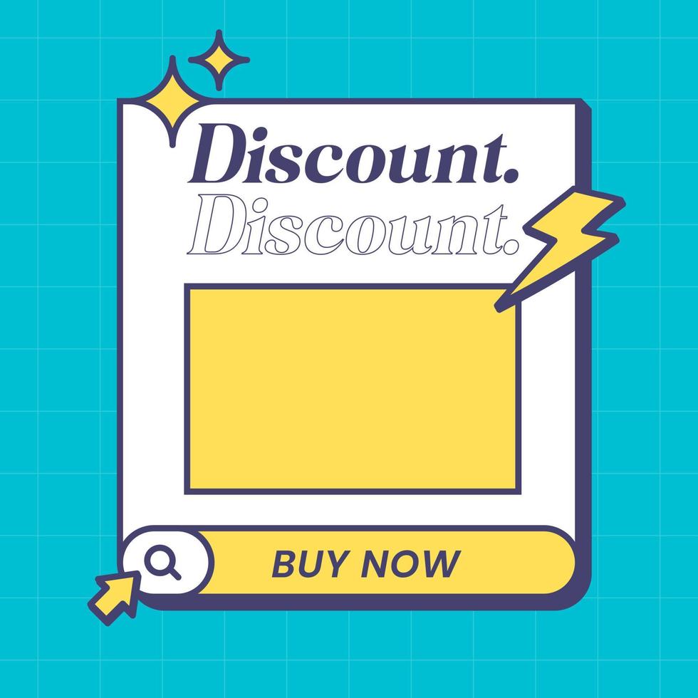 Social media post template in retro design style. Feed template with discount text. vector