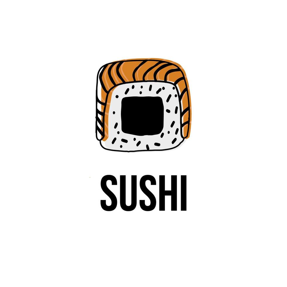 Sushi logo symbol illustration in doodle style isolated on white vector