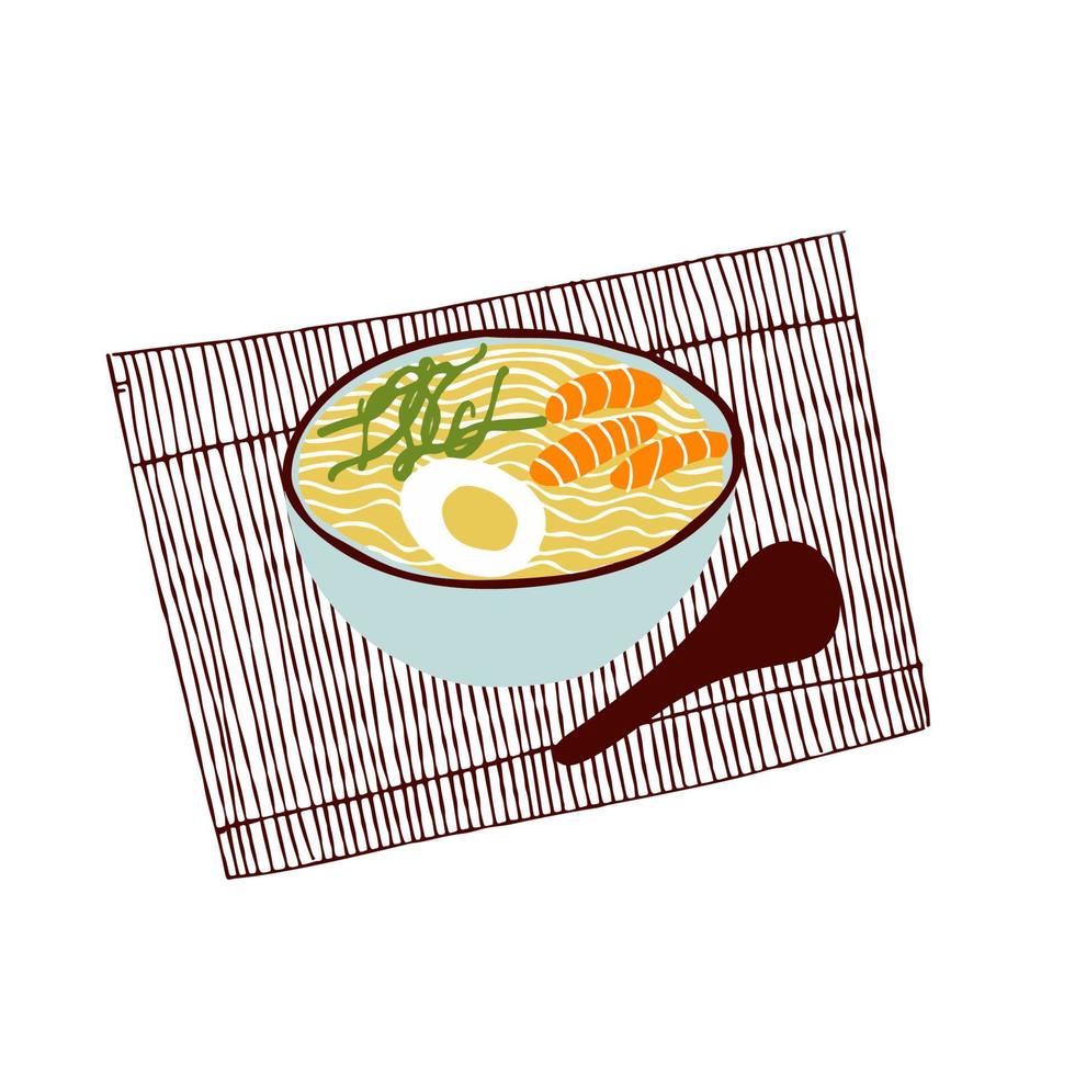 Asian food cuisine soup noodles illustration on white background vector