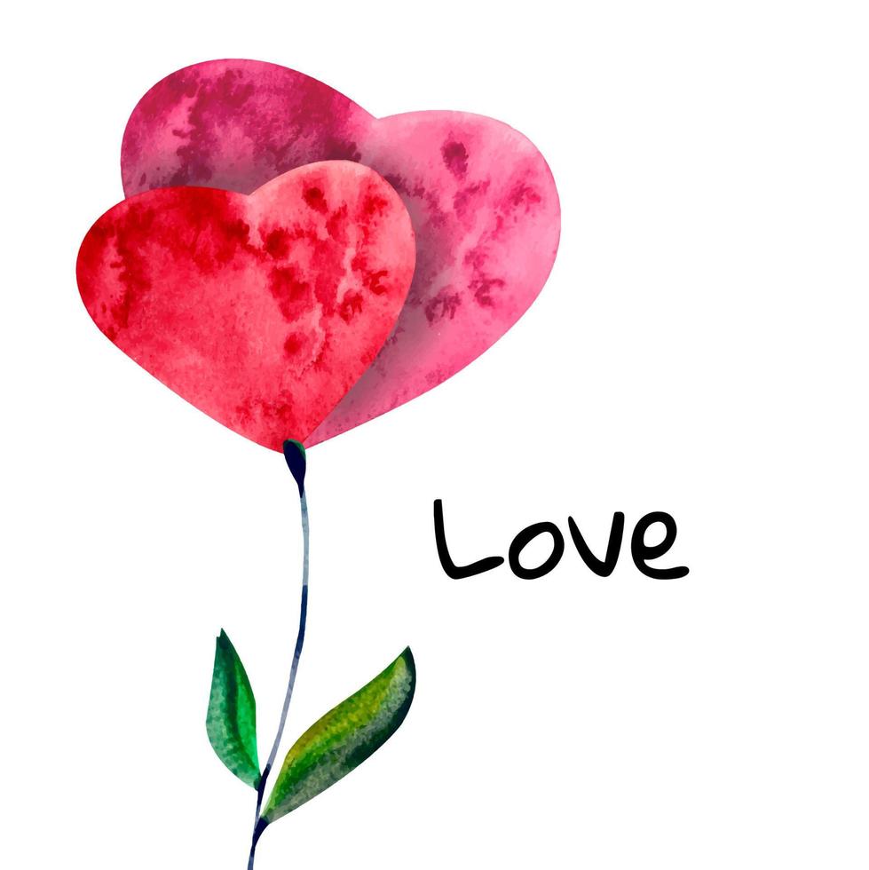 Watercolor red and pink hearts. Concept love flower art painting isolated on white background vector
