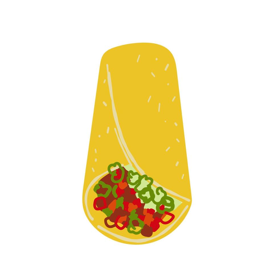 ilustración de burrito de comida mexicana aislado sobre fondo blanco vector