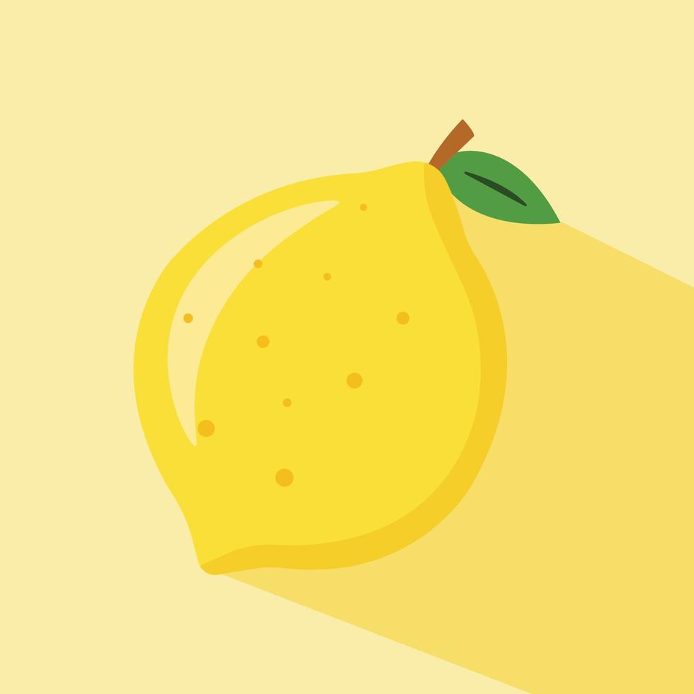 Flat isolated lemon fruit illustration on yellow background with shade. Cartoon lemon for print. vector