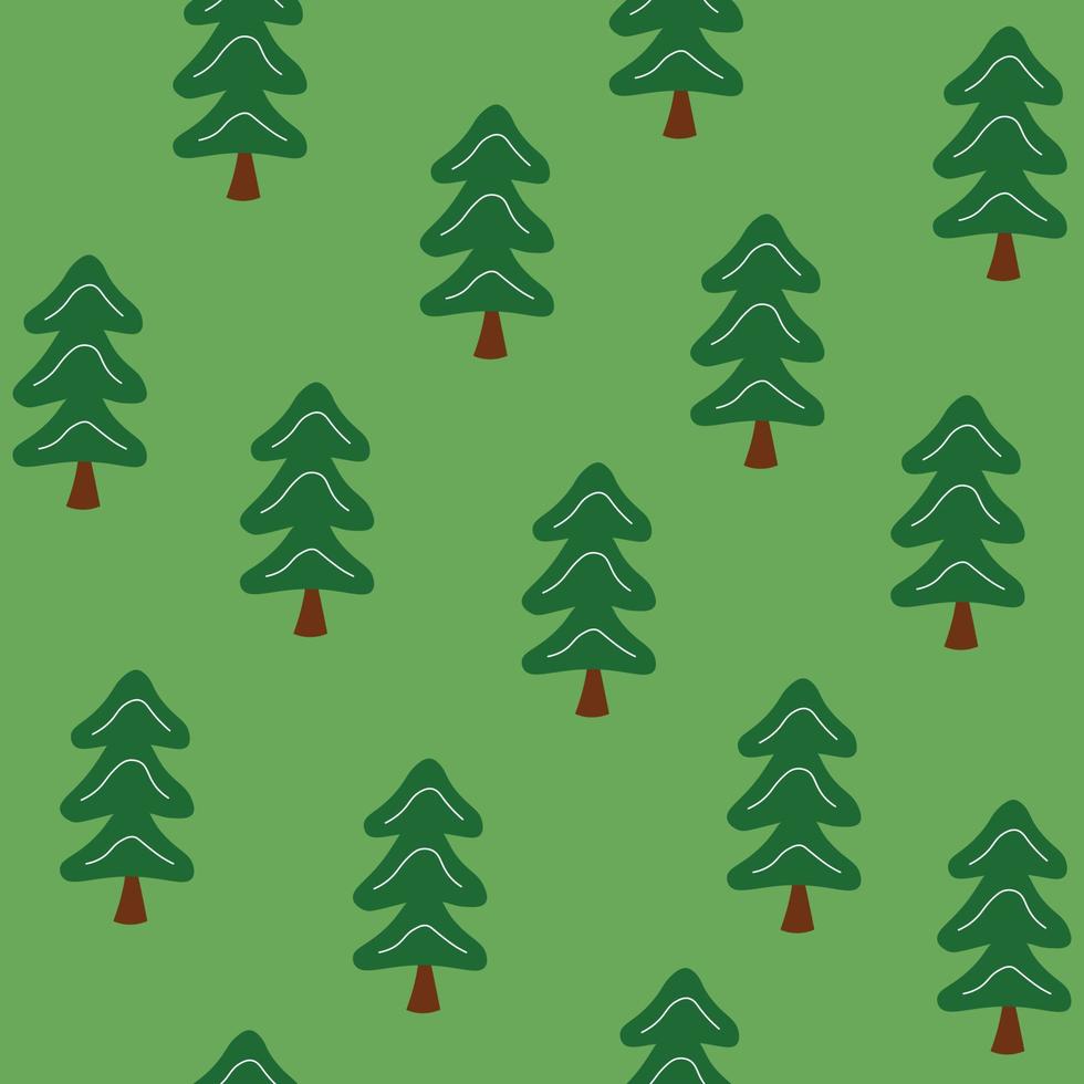 árboles de bosque verde patrón sin costuras para imprimir. árboles de navidad en dibujos animados de fondo verde. vector