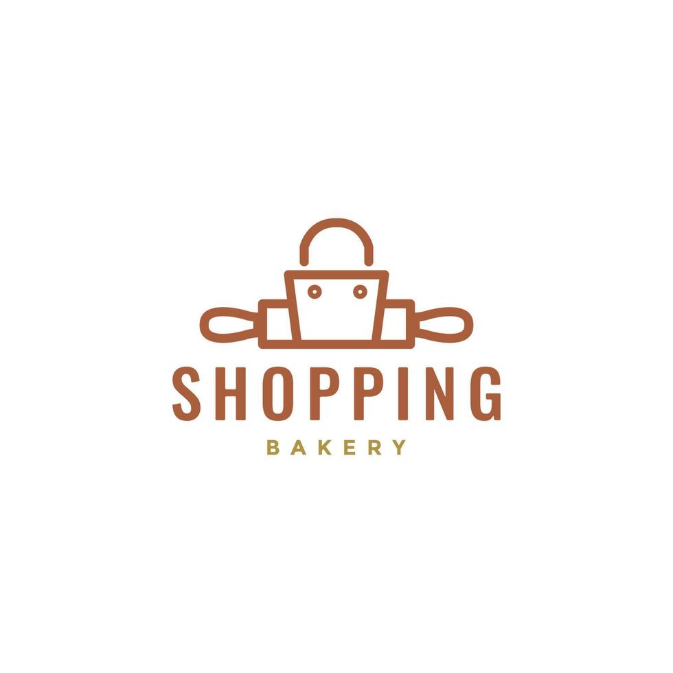 shopping bag with rolling pin cooking logo design vector
