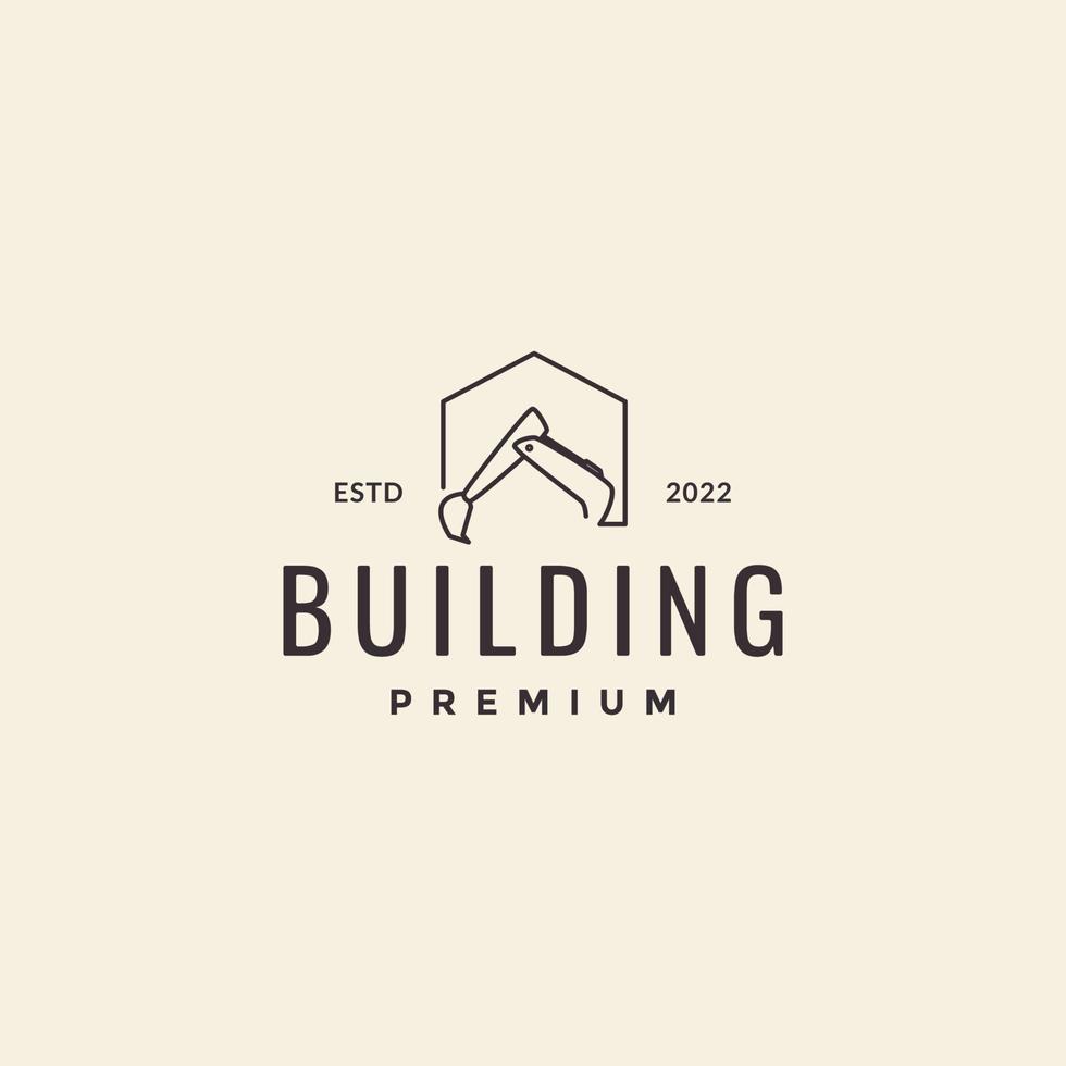 home with excavator building line logo design vector