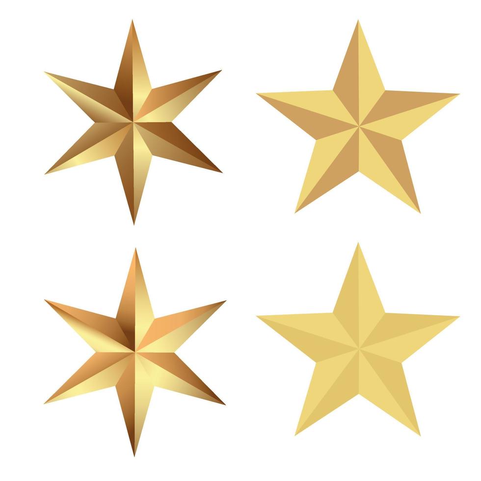 A set of gold stars. Glossy Christmas yellow badge. Design elements for holidays. A shiny yellow metal badge or medal template. Vector illustration.