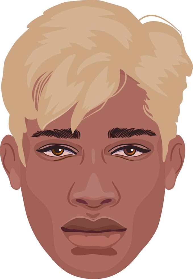 Detailed vector portrait of young African male with blonde hair. Avatar for social media, isolated on white background.