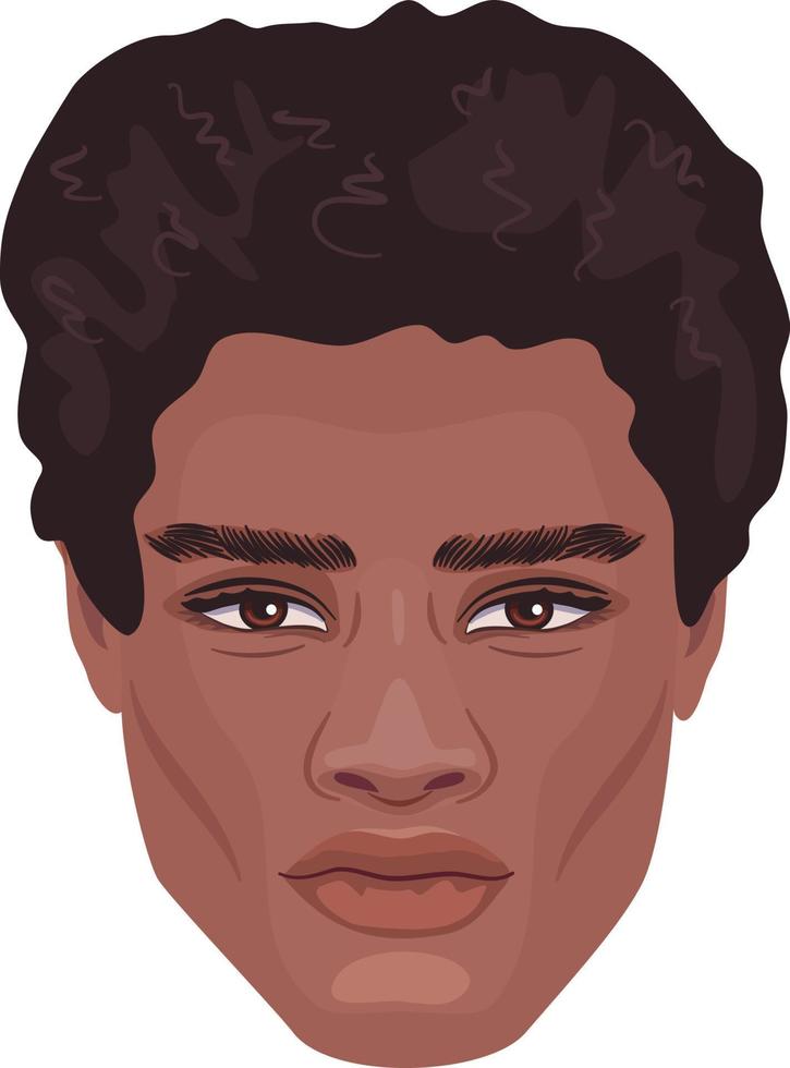 retrato vectorial detallado de un apuesto hombre africano con un peinado afro ondulado. Impresionante avatar realista para las redes sociales. vector