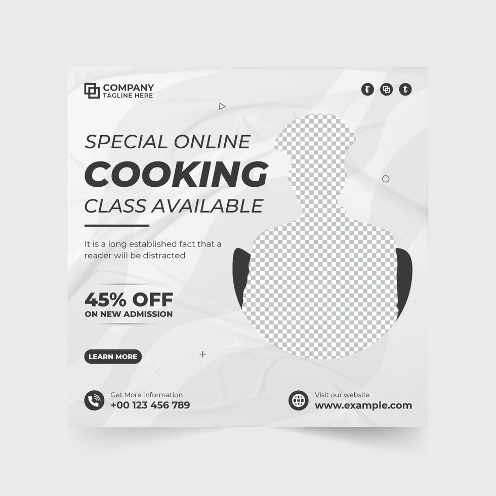 Special cooking class social media marketing template design with dark and green colors. Culinary web banner design with photo placeholders. Cooking lesson advertisement poster template. vector