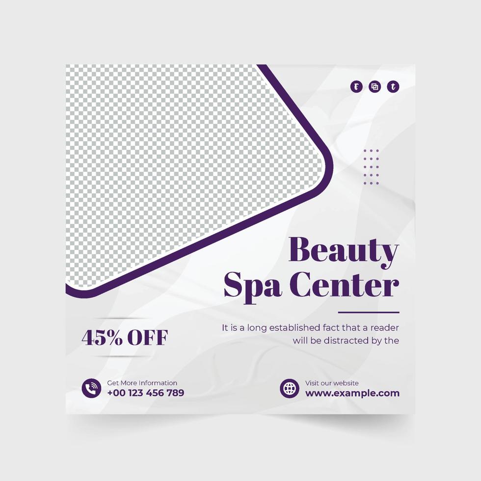 Special beauty treatment social media post design with navy blue colors. Spa and beauty salon poster vector with photo placeholders. Spa center advertisement web banner template for marketing.