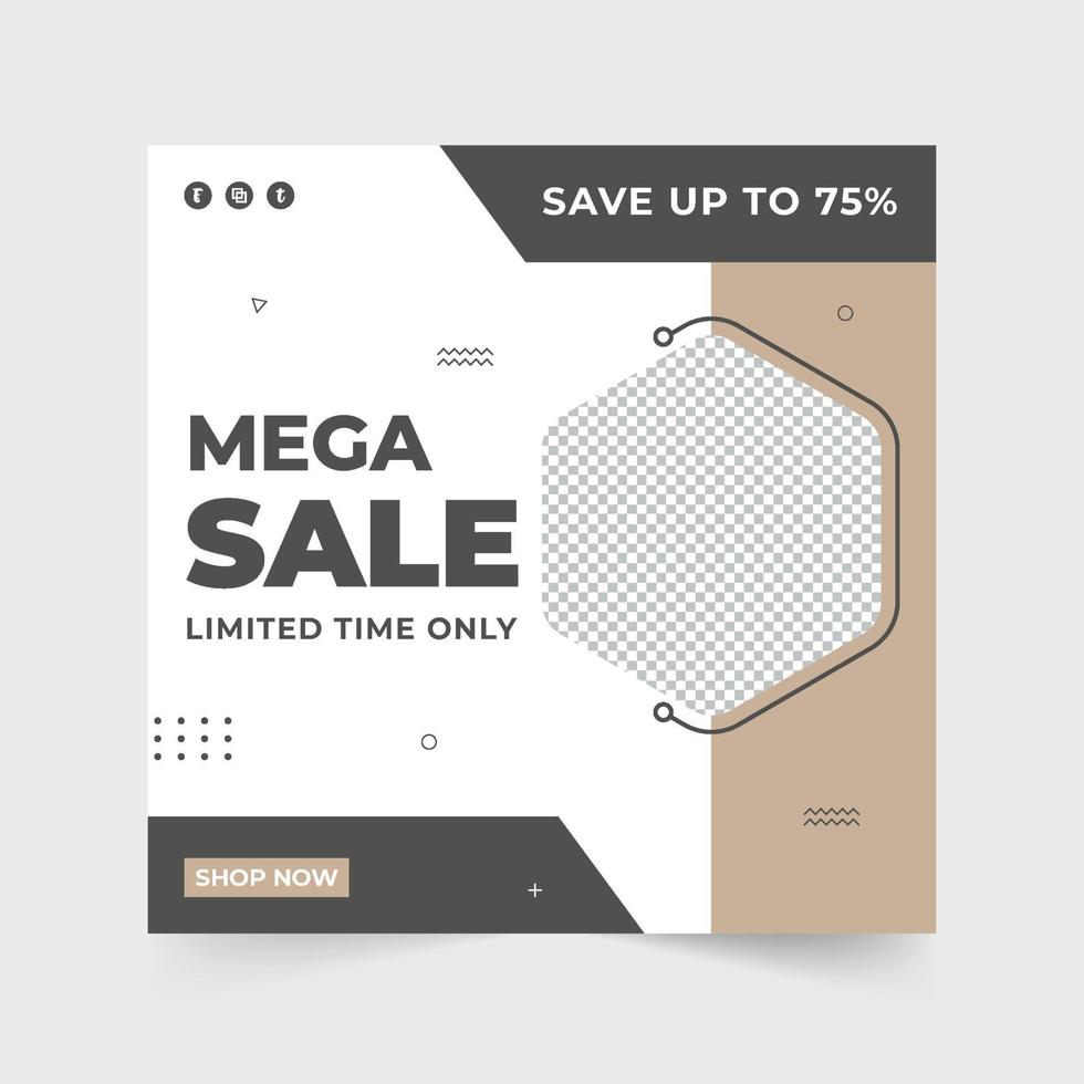 Limited time fashion store sale template vector for business promotion. Mega sale social media post design with dark and khaki colors. Special store discount poster template with photo placeholders.