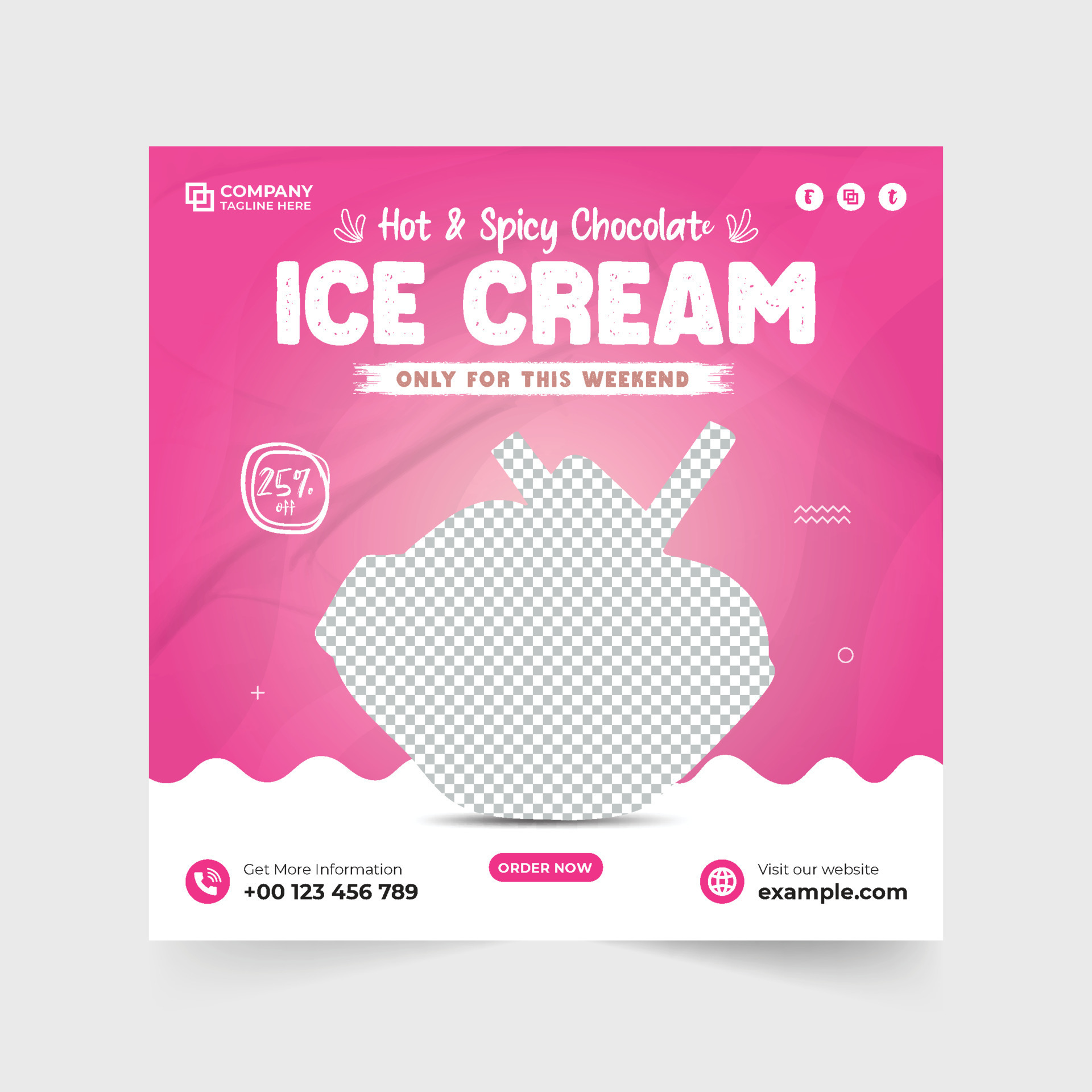 Ice cream discount template design with abstract shapes. Special ice cream sale social media